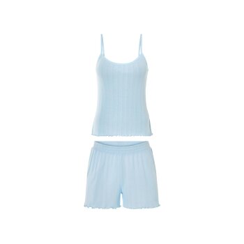 esmara® Damen Shorty Pointelle-Pyjama, mit Kräuselkante am Bein (Blau, S (36/38)) - B-Ware neuwertig