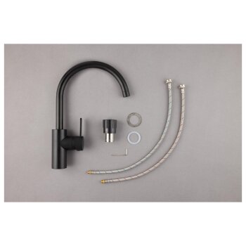 LIVARNO home Küchenarmatur mit Energiesparfunktion, schwarz, rund - B-Ware neuwertig