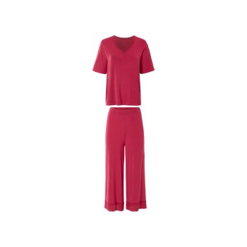 esmara® Damen Pyjama, mit überschnittenen Schultern (Rot, XS(32/34)) - B-Ware neuwertig