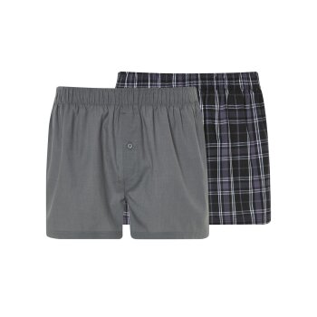 LIVERGY® Herren Webboxer, 2 Stück, aus reiner Bio-Baumwolle (Karo/grau, 6/L) - B-Ware neuwertig