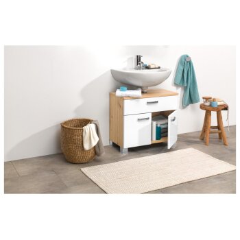 LIVARNO home Waschbeckenunterschrank »Palermo«, weiß/Korpus Eiche-Artisan - B-Ware sehr gut