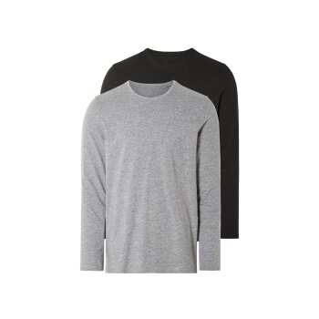 LIVERGY® Herren Langarmshirts, 2 Stück, körpernah geschnitten (schwarz/grau, L(52/54)) - B-Ware neuwertig