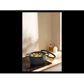 SILVERCREST® Kochtopf, Ø 24 cm, Aluguss (Granitoptik schwarz) - B-Ware neuwertig