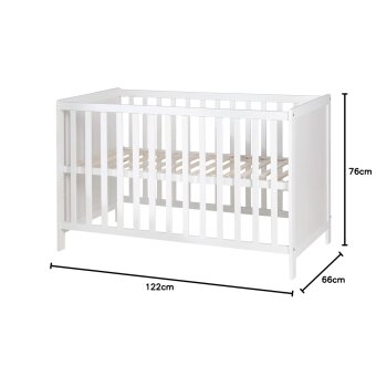 roba 2 in 1 Babybett 60 x 120 cm + Matratze - Gitter- & Beistellbett 6-fach Höhenverstellbar, Holz/weiß - B-Ware sehr gut