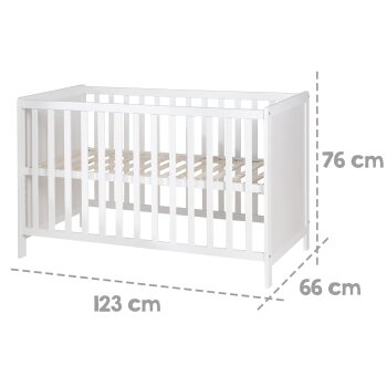roba 2 in 1 Babybett 60 x 120 cm + Matratze - Gitter- & Beistellbett 6-fach Höhenverstellbar, Holz/weiß - B-Ware sehr gut
