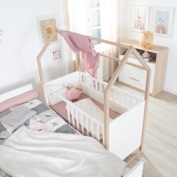 roba 2in1 Baby- & Beistellbett Cabane, 60 x 120 cm, Holz natur/weiß - B-Ware neuwertig