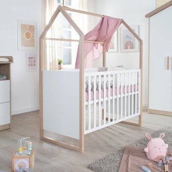 roba 2in1 Baby- & Beistellbett Cabane, 60 x 120 cm, Holz natur/weiß - B-Ware neuwertig