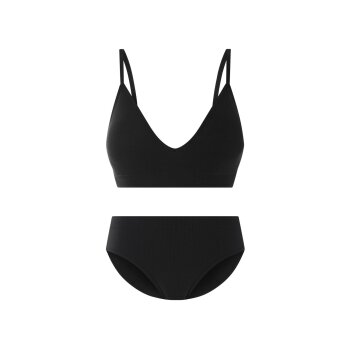 esmara® Damen Unterwäsche-Set, 2-teilig, in modischer Ripp-Qualität (Schwarz, L(44/46)) - B-Ware neuwertig