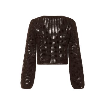 esmara® Damen Ajour-Cardigan, in transparenter Optik (Braun, M(40/42)) - B-Ware neuwertig