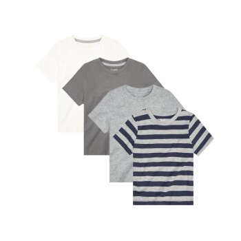 lupilu® Kinder T-Shirts, 4 Stück, aus weicher Single-Jersey-Qualität (weiß/grau/blau, 86/92) - B-Ware neuwertig