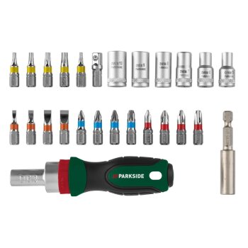 PARKSIDE® Ratschen-Bit- und Steckschlüssel-Set / Bit-Set / Ratschen-Schraubendreher-Bit- und Steckschlüssel-Set (Bit- und Stecknusssatz 6,3 mm) - B-Ware Transportschaden Kosmetisch