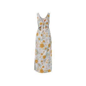 esmara® Damen Maxikleid, mit Gummizug in der Taille (Blumen/blau, XS (32/34)) - B-Ware neuwertig