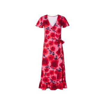 esmara® Damen Wickelkleid mit verspielten Volants (Muster pink/rot, S) - B-Ware neuwertig