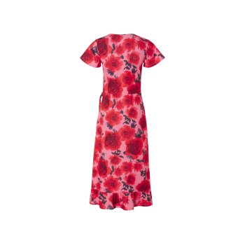 esmara® Damen Wickelkleid mit verspielten Volants (Muster pink/rot, S) - B-Ware neuwertig
