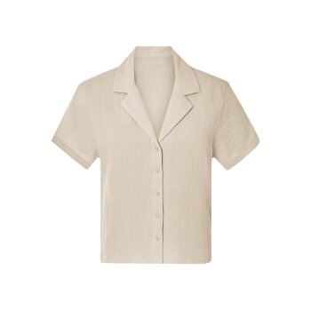 esmara® Damen Pyjama, aus angenehm weichem Musselin (Beige, L(44/46)) - B-Ware neuwertig