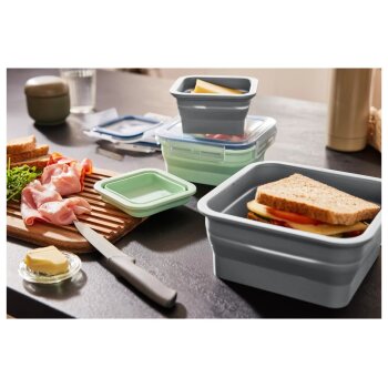 SILVERCREST® Faltbare Frischhaltedosen / Lunchbox, aus hitzebeständigem Silikon (Quadrat) - B-Ware sehr gut