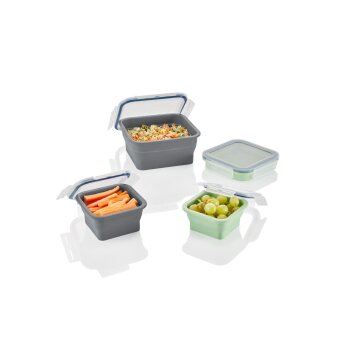 SILVERCREST® Faltbare Frischhaltedosen / Lunchbox, aus hitzebeständigem Silikon (Quadrat) - B-Ware sehr gut