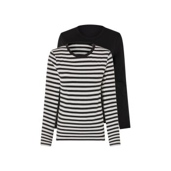 esmara® Damen Langarmshirt, 2 Stück, mit Baumwolle (Streifen/weiß/schwarz, S(36/38)) - B-Ware neuwertig