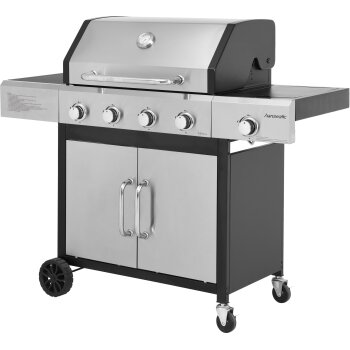 HANSEATIC Gasgrill 4-Brenner Rockford, schwarz/silber -...