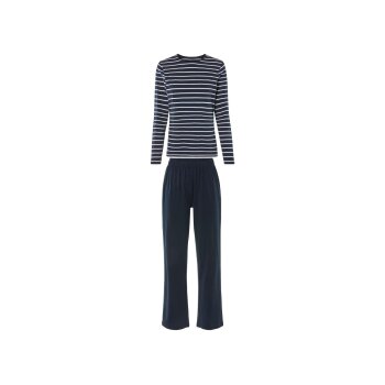 esmara® Damen Pyjama, aus reiner Baumwolle (navy gestreift, S(36/38)) - B-Ware neuwertig