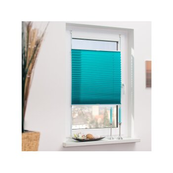 Lichtblick Klemmfix Plissee, stufenloses Einstellen, blickdicht, Montage ohne Bohren, 80 x 130 cm, blau - B-Ware neuwertig