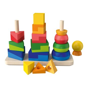Playtive Regenbogen-Stapelwürfel / Regenbogen-Legespiel / Regenbogen-Stecktürme / Mosaik-Spiel (Steckturmblock mit 3 Türmen) - B-Ware sehr gut