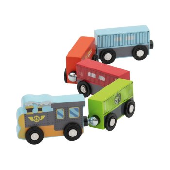 LUPILU® Lastzug / Feuerwehrzug / Kinderzug / Güterzug, 5-teilig - B-Ware