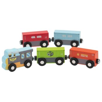 LUPILU® Lastzug / Feuerwehrzug / Kinderzug / Güterzug, 5-teilig - B-Ware