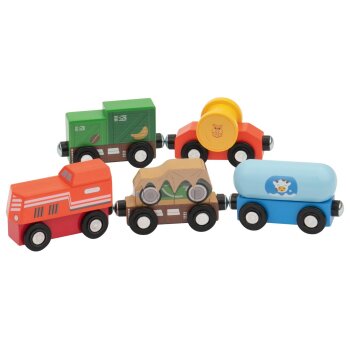 LUPILU® Lastzug / Feuerwehrzug / Kinderzug / Güterzug, 5-teilig - B-Ware