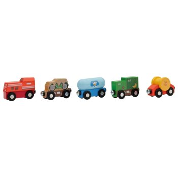 LUPILU® Lastzug / Feuerwehrzug / Kinderzug / Güterzug, 5-teilig - B-Ware