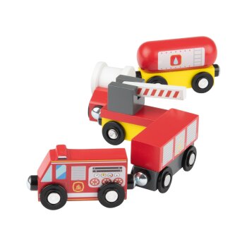 LUPILU® Lastzug / Feuerwehrzug / Kinderzug / Güterzug, 5-teilig - B-Ware