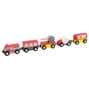 LUPILU® Lastzug / Feuerwehrzug / Kinderzug / Güterzug, 5-teilig - B-Ware