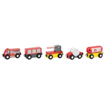 LUPILU® Lastzug / Feuerwehrzug / Kinderzug / Güterzug, 5-teilig - B-Ware