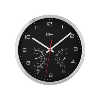 LIVARNO home Aluminium Funkwanduhr mit Thermometer und Hygrometer (Silber/Schwarz) - B-Ware neuwertig