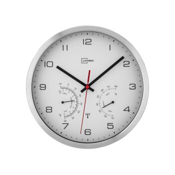 LIVARNO home Aluminium Funkwanduhr mit Thermometer und...