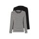 esmara® Damen Langarmshirt, 2 Stück, mit Baumwolle (Streifen/weiß/schwarz, L(44/46)) - B-Ware sehr gut