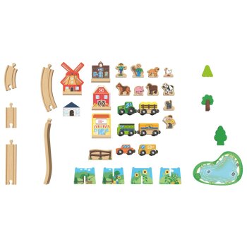 lupilu® Holzeisenbahn-Set »Farm / Dinosaurier« (Bauernhof-Set) - B-Ware sehr gut