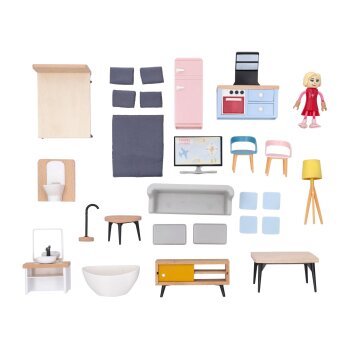 lupilu® Holz-Puppenhaus, 28-teilig - B-Ware sehr gut