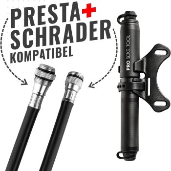 PRO BIKE TOOL Mini Fahrradpumpe, für Presta & Schrader Ventile, bis 6,9 Bar - B-Ware sehr gut