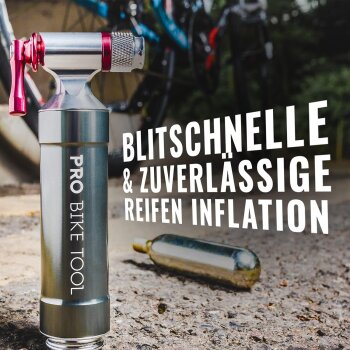 PRO BIKE TOOL CO2-Kartuschenpumpe, passt auf Presta & Schrader Ventile, ohne CO2 Kartuschen, titan - B-Ware sehr gut