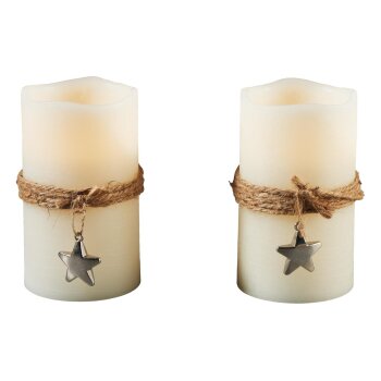 LIVARNO home Echtwachskerze mit Dekoration LED mit Fernbedienung (Seil und Stern, 2 Stück) - B-Ware neuwertig