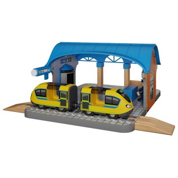 LUPILU® Lokschuppen / Bahnhof / Weichenhäuschen / Verladestation, 13-teilig / 8-teilig / 4-teilig / 15-teilig (Bahnhof) - B-Ware neuwertig