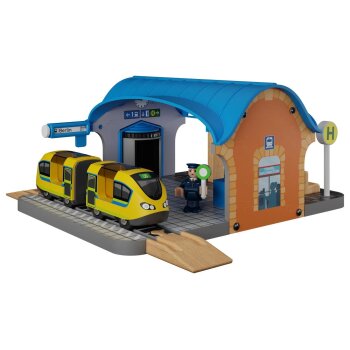 LUPILU® Lokschuppen / Bahnhof / Weichenhäuschen / Verladestation, 13-teilig / 8-teilig / 4-teilig / 15-teilig (Bahnhof) - B-Ware neuwertig