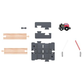 LUPILU® Verladekran / Tunnel / Bogenbrücke / Mechanischer Bahnübergang, 5-teilig / 7-teilig (Mechanischer Bahnübergang) - B-Ware neuwertig