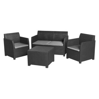 LIVARNO home Loungeset mit Tisch, 4-teilig, Kunststoff,...
