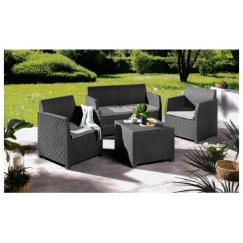 LIVARNO home Loungeset mit Tisch, 4-teilig, Kunststoff,...