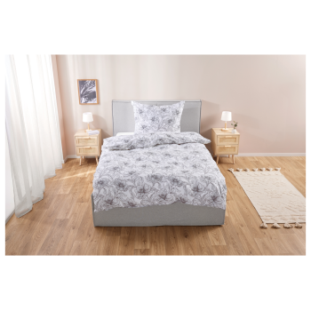 LIVARNO home Bettwäsche, aus Edel-Renforcé, 140 x 200 cm, Blumen/weiß/grau - B-Ware neuwertig