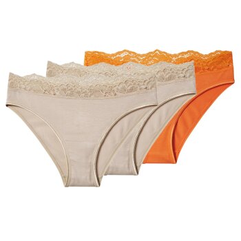 esmara® Damen Slips mit Spitze, 3 Stück (orange/beige, L(44/46)) - B-Ware neuwertig