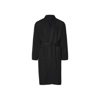 LIVARNO home Unisex Bademantel, mit modischer Waffelstruktur (Schwarz, M) - B-Ware neuwertig