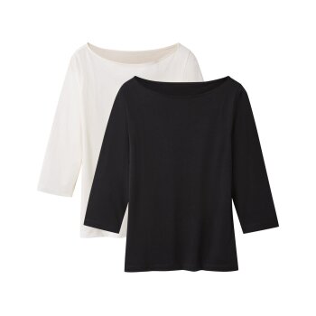 esmara® Damen Langarmshirt 3/4 Arm, 2 Stück (Schwarz/weiß, L(44/46)) - B-Ware neuwertig